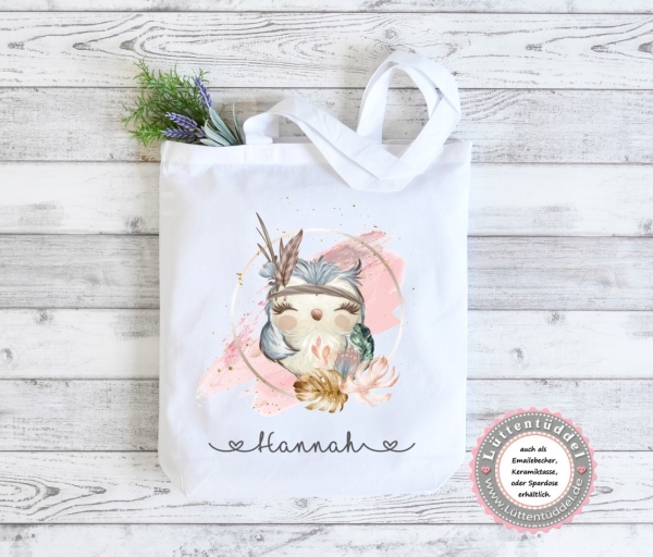 Tasche Indianer Eule Wechselwäsche Wechselkleidung (personalisiert) für Kindergarten  Wunschname KITA Kindergarten Einschulung Lüttentüddel®
